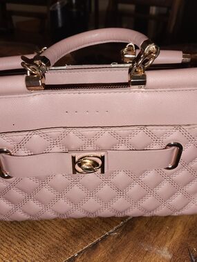 bebe Quilted Blush Pink Satchel with Gold Hardware